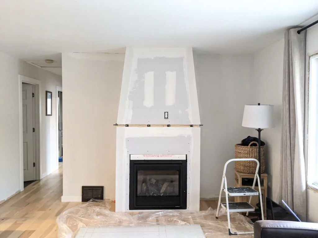 DIY gas fireplace faux stucco finish 