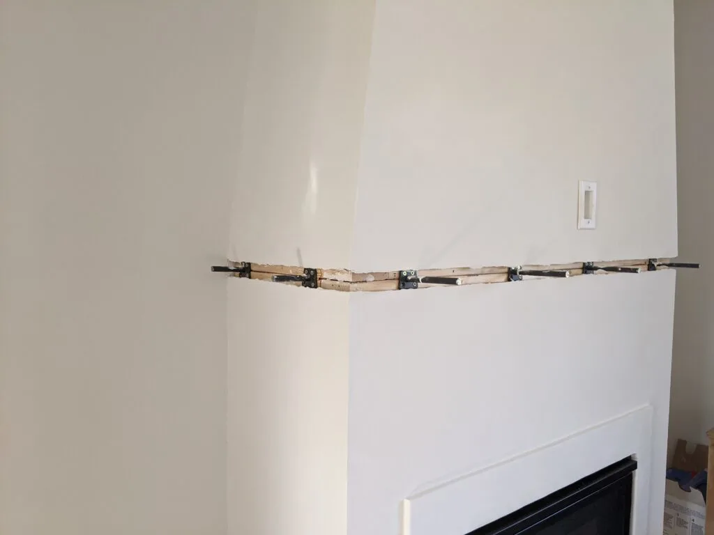 DIY gas fireplace floating mantel brackets