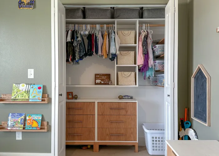 This Messy Primary Bedroom Closet Went from Overflowing to Organized